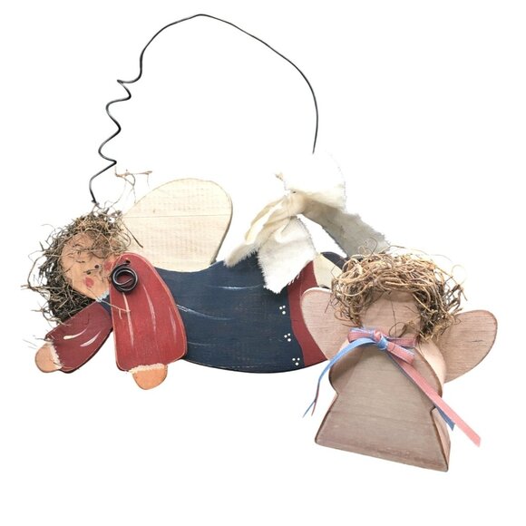 Vintage Handmade Wood Angels Ornaments with Wire Christmas Holiday Decor SET - Picture 2 of 15